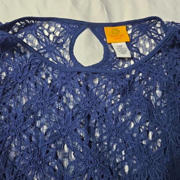 Ruby Rd Blue Size 24W Cotton Blend Crotchet Pullover Stretch Knit Pullover - Picture 7 of 12